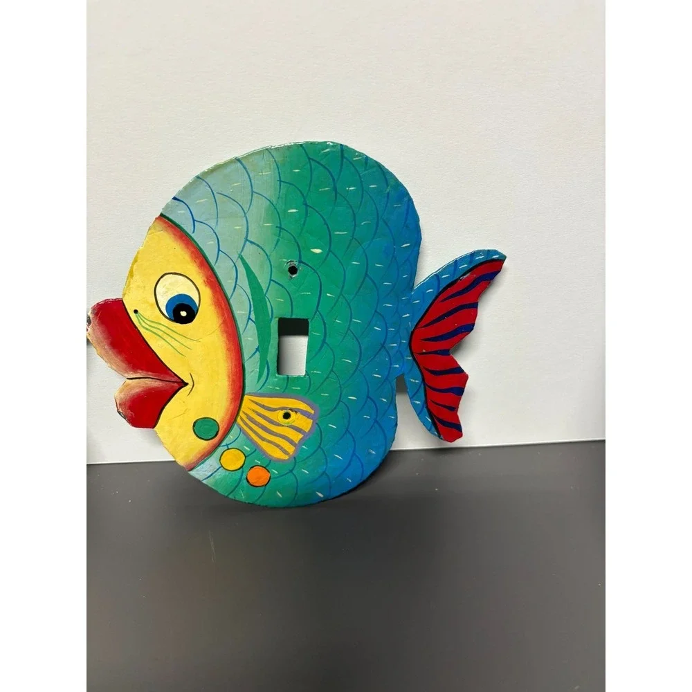 Hand Painted Metal Fish Light Switch Plates Lot of 2 Whimsical Nautical Coastal